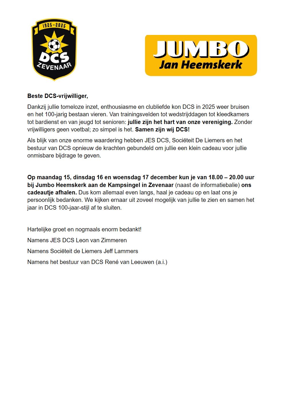 DCS-vrijwilligers - Bedankt